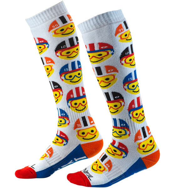 Clean studio photo on a white background of O'Neal, Pro MX Emoji Racer Socks (Youth), SKU 0356-764, color options White
