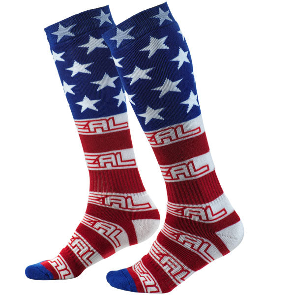 Product photo of O'Neal, Pro MX USA Socks, SKU 0356-729, color options Red/White/Blue