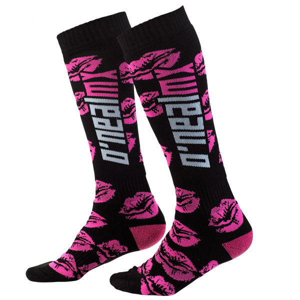 Detailed studio photograph of O'Neal, Pro MX XOXO Socks, SKU 0356-604, color options Pink/Black