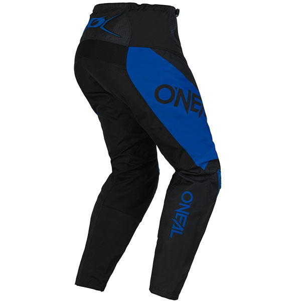 Studio photo showcasing O'Neal, Element Racewear V.23 Pants, SKU E022-0030, color options Black/Blue, Black/Red, Black/Grey, Black/Sand, sizes 28–52