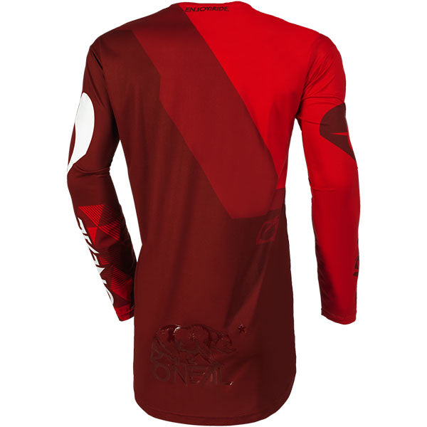 Studio image highlighting O'Neal, Mayhem Covert V.23 Jersey, SKU M004-506, color options White, Red, Black/Grey, Green, sizes XL–2X