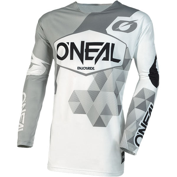 Catalog studio image of O'Neal, Mayhem Covert V.23 Jersey, SKU M004-504, color options White, Red, Black/Grey, Green, sizes XL–2X