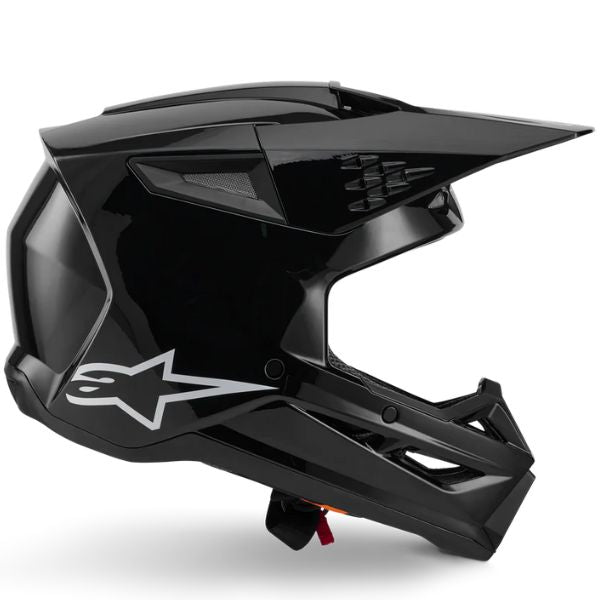 Black Glossy product view, lightweight off‑road motorcycle helmet with ventilation and impact protection