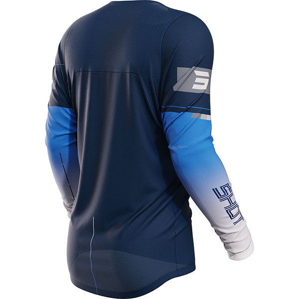 Shot Race Gear Contact Indy jersey, blue—breathable performance fabric; men’s S–3XL (back).