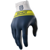Shot Race Gear Lite Husqvarna LE gloves, blue—mesh finger gussets, perforated palm; men’s S–3XL.(Top of right glove on hand)