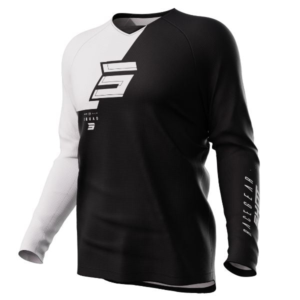 Front view of Shot Race Gear Draw Squad jersey, black—anatomic fit, raglan sleeves, drop-tail; men’s S–5XL (front).