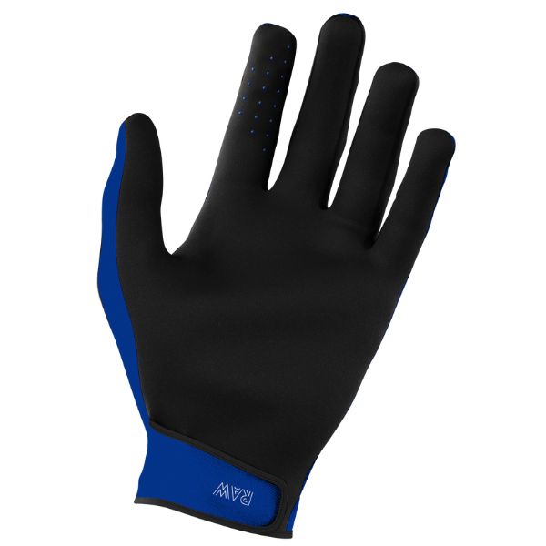 Angle view, Raw Gloves blue—lightweight anatomic fit with reinforced thumb panel. Sizes S–3XL. SKU A08-13D1-D01-13.