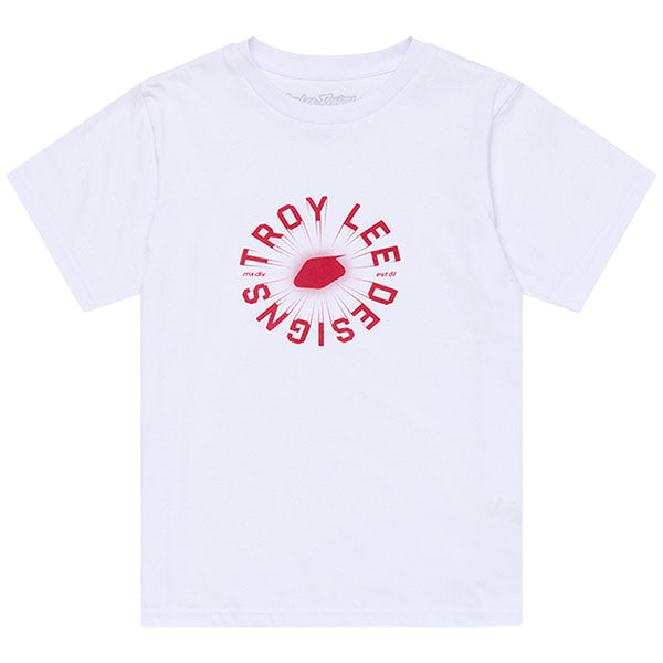 Crisp studio image on a white background of Troy Lee Designs Rotation Tee (Youth); showing tee fit, printed graphics, and crew neckline; SKU 7247300