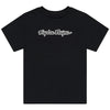 High-resolution studio image of Troy Lee Designs Signature Tee (Womens); showing tee fit, printed graphics, and crew neckline; SKU 7539170; Sizes: S-XL