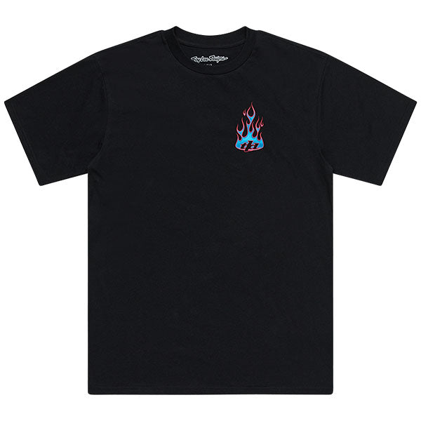 Crisp studio image on a white background of Troy Lee Designs Torched Tee; showing tee fit, printed graphics, and crew neckline; SKU 7012120; Sizes: S-2XL