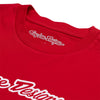 High-resolution studio image of Troy Lee Designs Signature Tee; showing tee fit, printed graphics, and crew neckline; SKU 7019170; Sizes: S-2XL