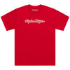 Clean studio shot of Troy Lee Designs Signature Tee; showing tee fit, printed graphics, and crew neckline; SKU 7019170; Sizes: S-2XL