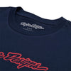 High-resolution studio image of Troy Lee Designs Signature Tee; showing tee fit, printed graphics, and crew neckline; SKU 7019170; Sizes: S-2XL