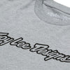 Crisp studio image on a white background of Troy Lee Designs Signature Tee; showing tee fit, printed graphics, and crew neckline; SKU 7019170