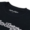 High-resolution studio image of Troy Lee Designs Signature Tee; showing tee fit, printed graphics, and crew neckline; SKU 7019170; Sizes: S-2XL