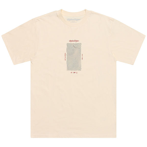 Clean studio shot of Troy Lee Designs Boxed Out Tee; showing tee fit, printed graphics, and crew neckline; SKU 7015690; Colors: Vintage White, Black
