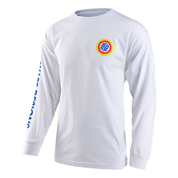 Studio photo on a white background of Troy Lee Designs Spun Long Sleeve Tee; showing long-sleeve cut, printed graphics, and crew neckline; SKU 7295930