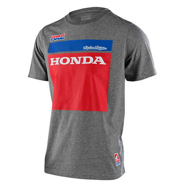 Studio photo on a white background of Troy Lee Designs Honda RS 750 Tee; showing tee fit, printed graphics, and crew neckline; SKU 7011490; Sizes: S-2XL