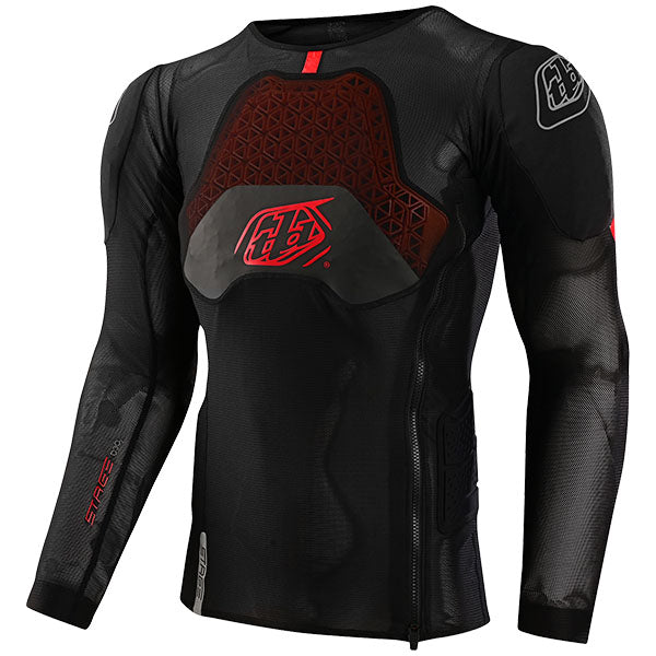 Troy Lee Designs Stage Ghost D30 Base Layer front angle view in Blk sizes SM, MD, LG, XL SKU 56190600. Base Layer Shirt | Available at BTO Sports