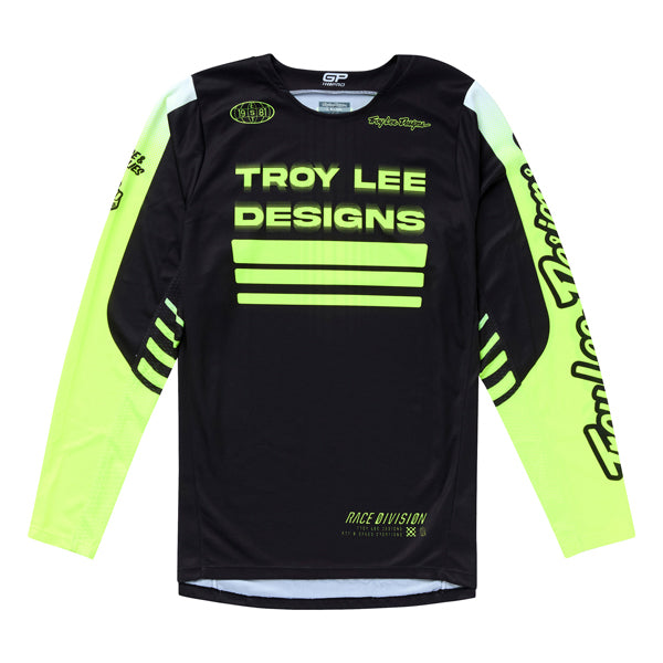 High-resolution studio image of Troy Lee Designs - GP Pro Segment Jersey; showing fabric texture, panel layout, and graphics; SKU 3777730; Sizes: S-2XL