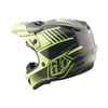 Side profile view of a troy lee designs gp pro segment motocross helmet in glo yellow, showcasing the helmet's shape and design. | Troy Lee Designs - GP Pro Segment MIPS Helmet | SKU 1017730 | Colors: Glo Yellow/Black, Taupe | Sizes: XS to 2X | Available at BTO Sports