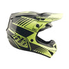 Side profile view of a troy lee designs gp pro segment motocross helmet in glo yellow, showcasing the helmet's shape and design. | Troy Lee Designs - GP Pro Segment MIPS Helmet | SKU 1017730 | Colors: Glo Yellow/Black, Taupe | Sizes: XS to 2X | Available at BTO Sports