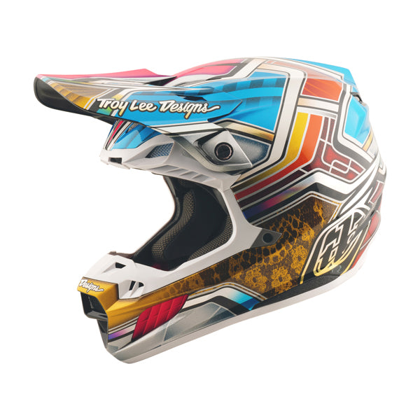 Clean studio shot of Troy Lee Designs - SE5 Carbon Lowrider MIPS Helmet; showing helmet shell shape and vent layout; SKU 1719680; Colors: Silver