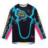 A full-length, front-facing product shot of the Troy Lee Designs SE ULTRA JERSEY, ROCKSLIDE in Black / Glo Yellow. The long-sleeve motocross jersey is black with a bold, bright yellow 