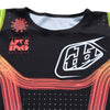 Close-up of the 'ENJOYTHERIDE', 'tld', and 'ART & SPEED CREATIONS' logos on a Troy Lee Designs SE Pro motocross jersey in Black and Multi Color | SKU:  | Available at BTO Sports