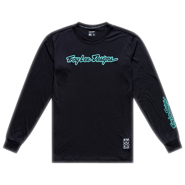 Troy Lee Designs - Skyline Signature Long Sleeve Ride Tee (MTB) (Youth) mountain bike gear in Black/Real Teal product view sku 385072041