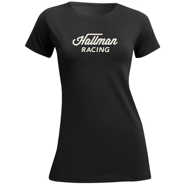 Professional studio photo of Thor Hallman Heritage Tee (Womens); showing tee fit, printed graphics, and crew neckline; SKU 303141; Colors: Black