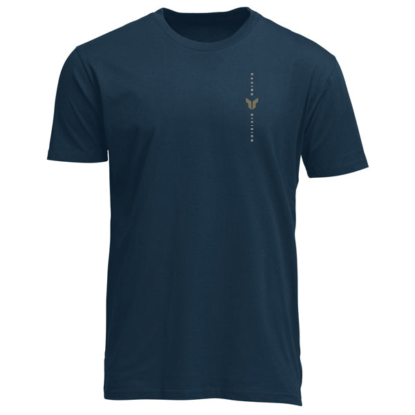 Studio photo on a white background of Thor Vert Tee; showing tee fit, printed graphics, and crew neckline; SKU 3030250; Colors: Navy, Heather Gray
