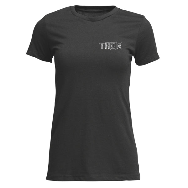 Studio photo on a white background of Thor Blueprint Tee (Womens); showing tee fit, printed graphics, and crew neckline; SKU 303143; Colors: Charcoal