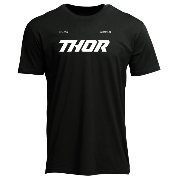High-resolution studio image of Thor Brave Tee; showing tee fit, printed graphics, and crew neckline; SKU 3030250; Colors: Black, Petrol Blue