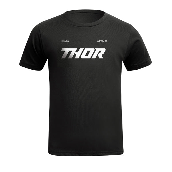 Thor Brave Tee (Youth) Back of Thor Brave Tee in Black with design on center of the back just below the collar Sku 30323876 on white background Colors: Black, Petrol Blue Sizes: Y-LG, Y-MD, Y-SM, Y-XL, Y-XS