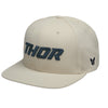 The Thor Corp Hat Sku 25014465 in Sand with design on Front of hat on a white background
