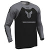 Front of Thor Ridemode Menace Jersey in Black and Grey with Thor Graphic on center Sku 29108713 on a white background | SKU: 29108703 | Available at BTO Sports