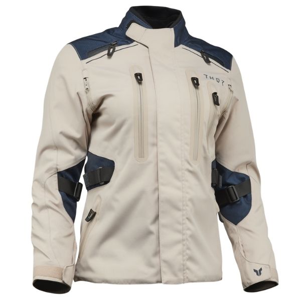 Thor Range Jacket (Womens) front angle view in Sand/Midnight sizes XS, SM, MD, LG, XL SKU 2921000. Riding Jacket | Available at BTO Sports