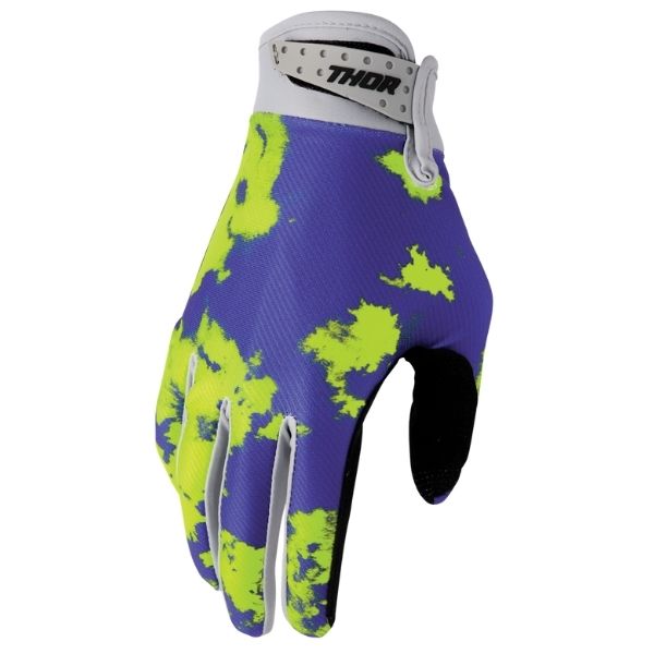 Thor Launchmode Bleach Gloves front angle view Colors: Grey/Acid Sizes: XS to 2X SKU:333083 | Available at BTO Sports.