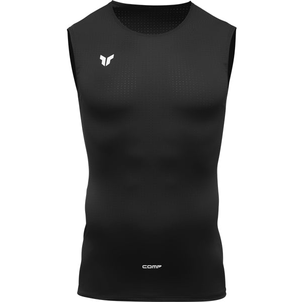 Clean studio shot of Thor Comp Sleeveless Shirt; showing fabric texture, panel layout, and graphics; SKU 294004; Colors: Black; Sizes: S-3XL
