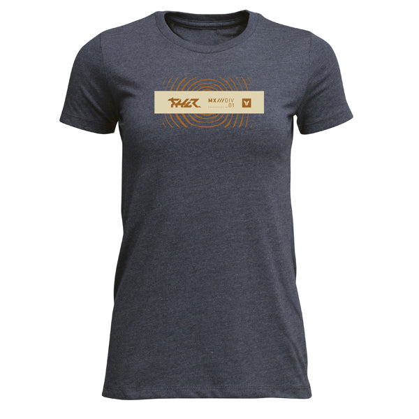 High-resolution studio image of Thor Mind Control Tee (Womens); showing tee fit, printed graphics, and crew neckline; SKU 303143; Colors: Navy