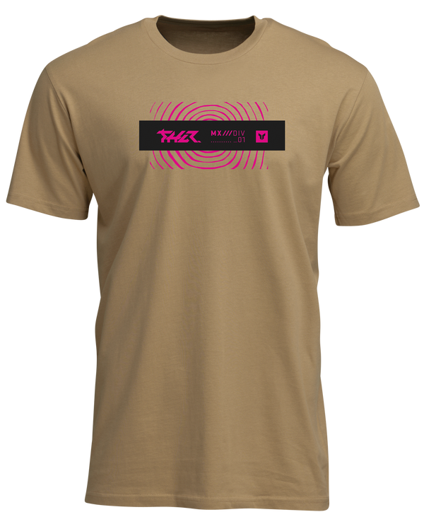 Studio photo on a white background of Thor Mind Control Tee; showing tee fit, printed graphics, and crew neckline; SKU 3030251; Colors: Caramel, Cream