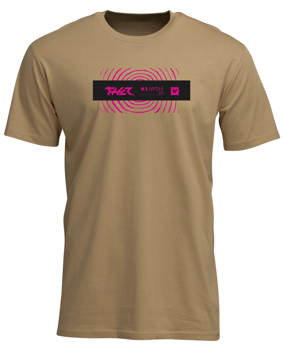 Studio photo on a white background of Thor Mind Control Tee; showing tee fit, printed graphics, and crew neckline; SKU 3030251; Colors: Caramel, Cream