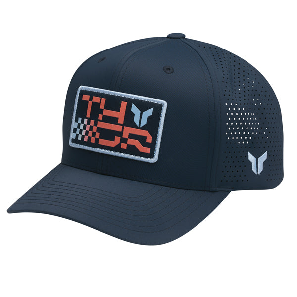 The Thor Vantage Hat Sku 25014457 in Navy with design on Front of hat on a white background