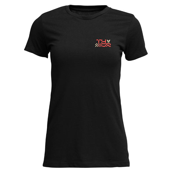Crisp studio image on a white background of Thor Vantage Tee (Womens); showing tee fit, printed graphics, and crew neckline; SKU 303143; Colors: Black