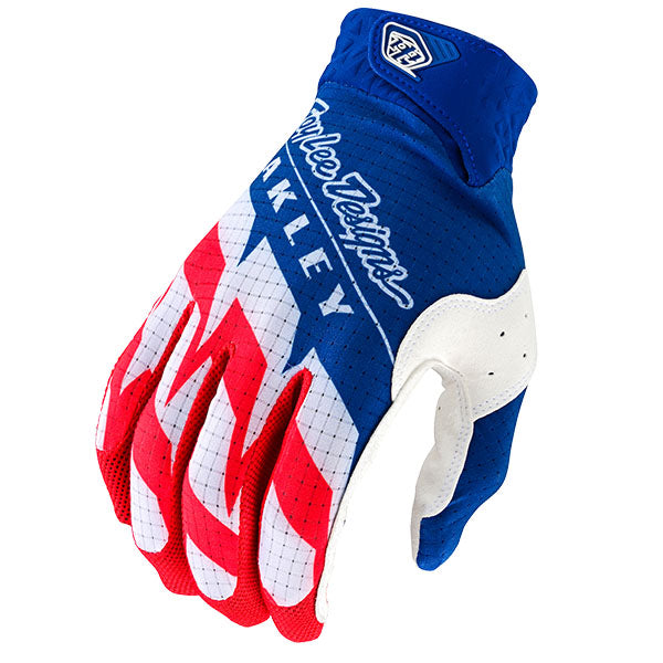 Product image of Troy Lee Designs BTO Sports 0012 TLD M24D2 SE ULTRA AIR GLOVE VISION WHITE BLU 01 2760a939 29c0 4a34 9730 323b1989efa8 motocross gloves showing fit, construction, and colorway | Available at BTO Sports