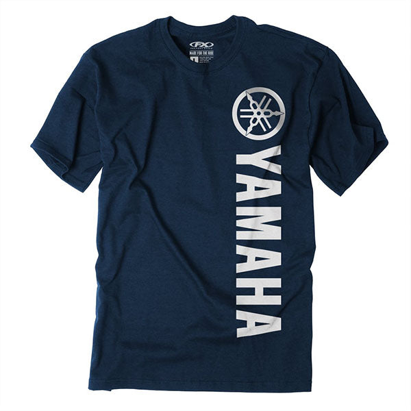 Crisp studio image on a white background of Factory Effex Yamaha Vertical T-Shirt; showing tee fit, printed graphics, and crew neckline; SKU 27-872