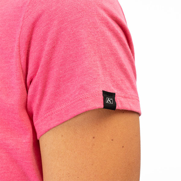 Crisp studio image on a white background of Klim Foundation Tri-Blend Tee (Womens); showing tee fit, printed graphics, and crew neckline