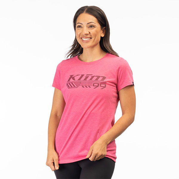 Clean studio shot of Klim Foundation Tri-Blend Tee (Womens); showing tee fit, printed graphics, and crew neckline; SKU 3567-000-110-277; Sizes: XS-XL