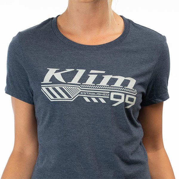 Crisp studio image on a white background of Klim Foundation Tri-Blend Tee (Womens); showing tee fit, printed graphics, and crew neckline